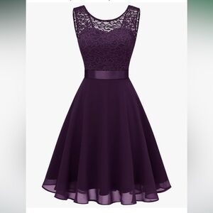 Elegant Purple Lace detail cocktail Dress